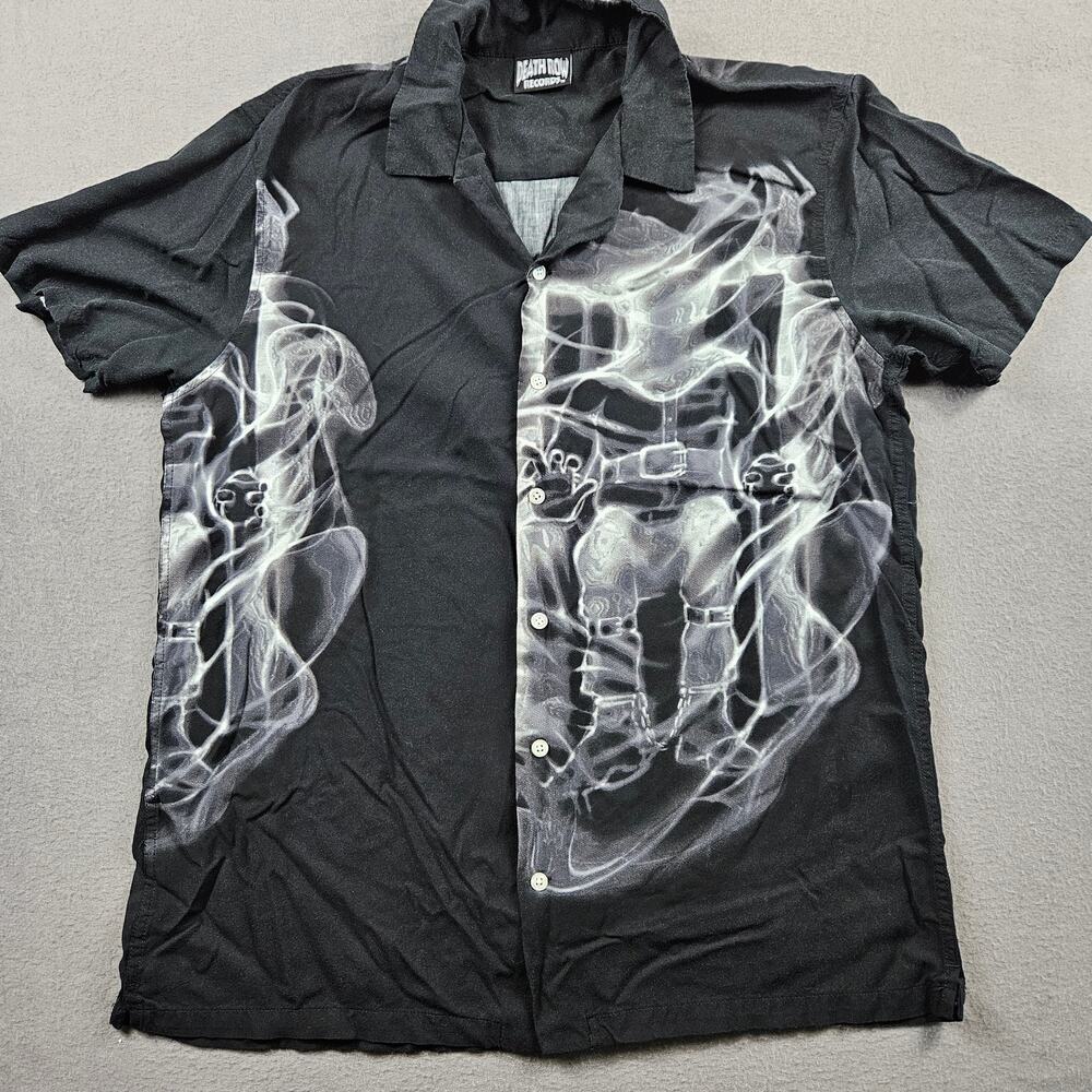 Death Row Records Shirt Mens L Black Button Up Viscose Ripple Junction Smoke